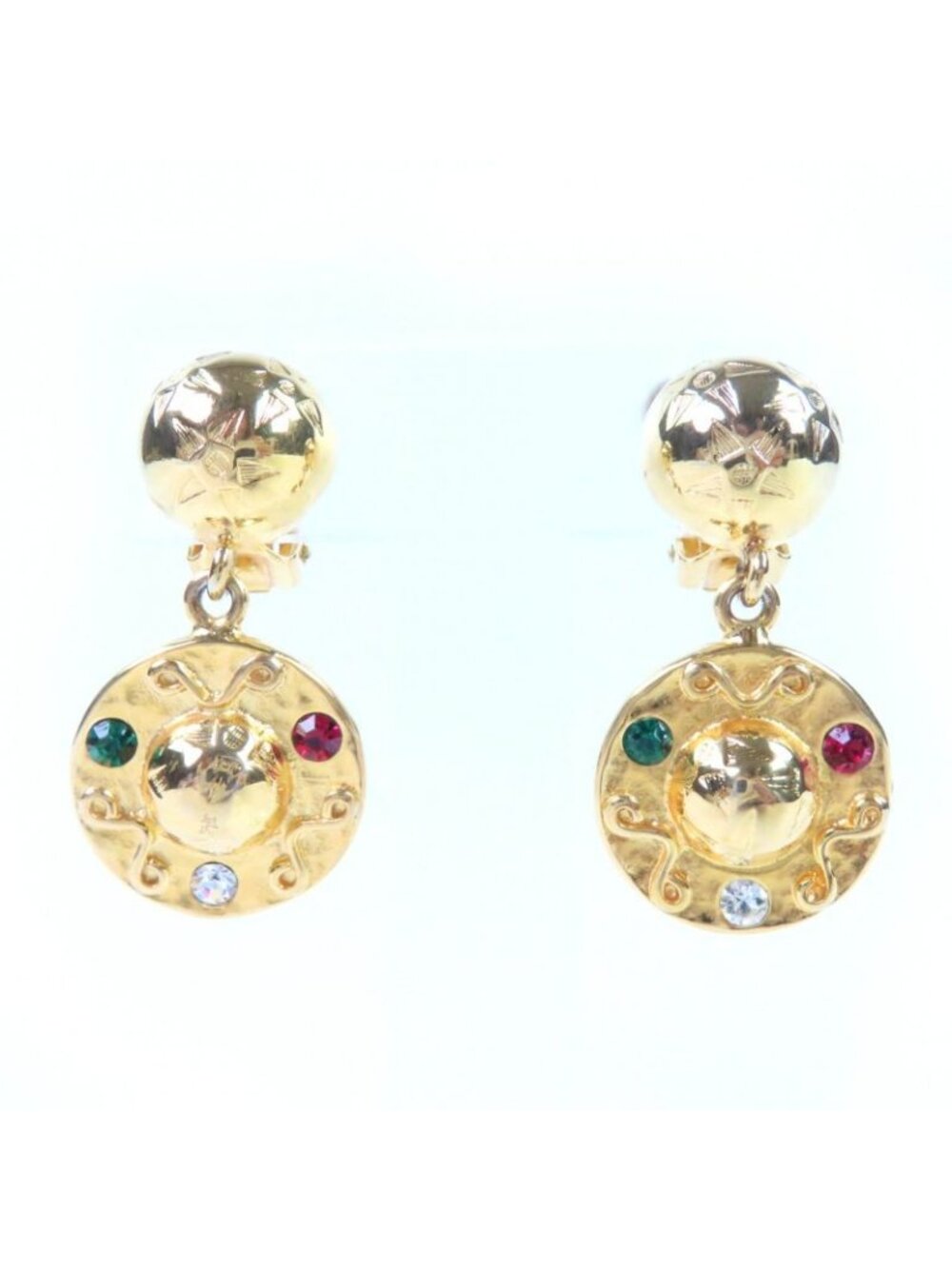 Celine Vintage Star Ball Multicolor Stone Swing Earrings Gold - Picture 2 of 7